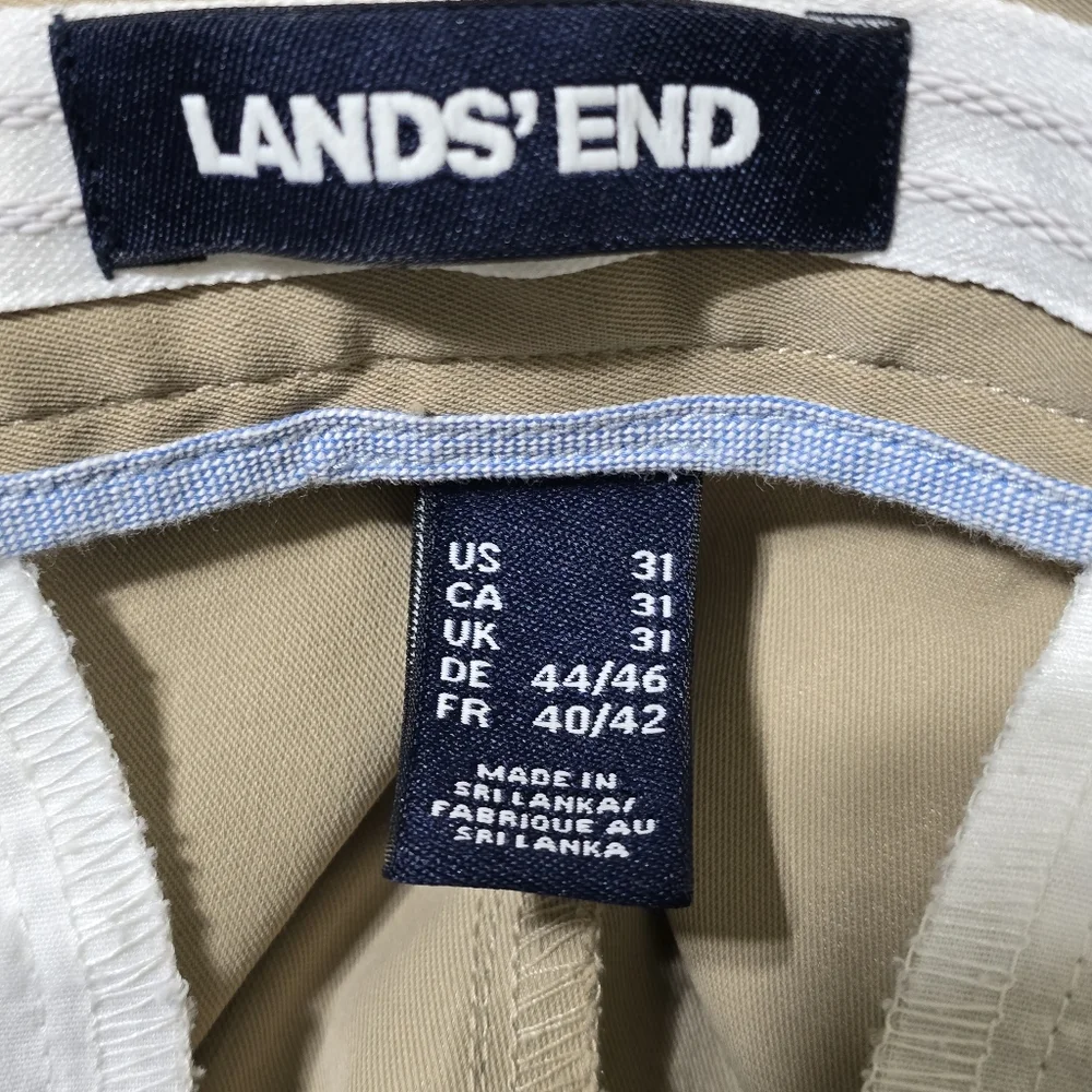 LANDS'‎ END men's size 31 Flat Front 11 Inch Uniform Shorts Zip Pocket  Khaki